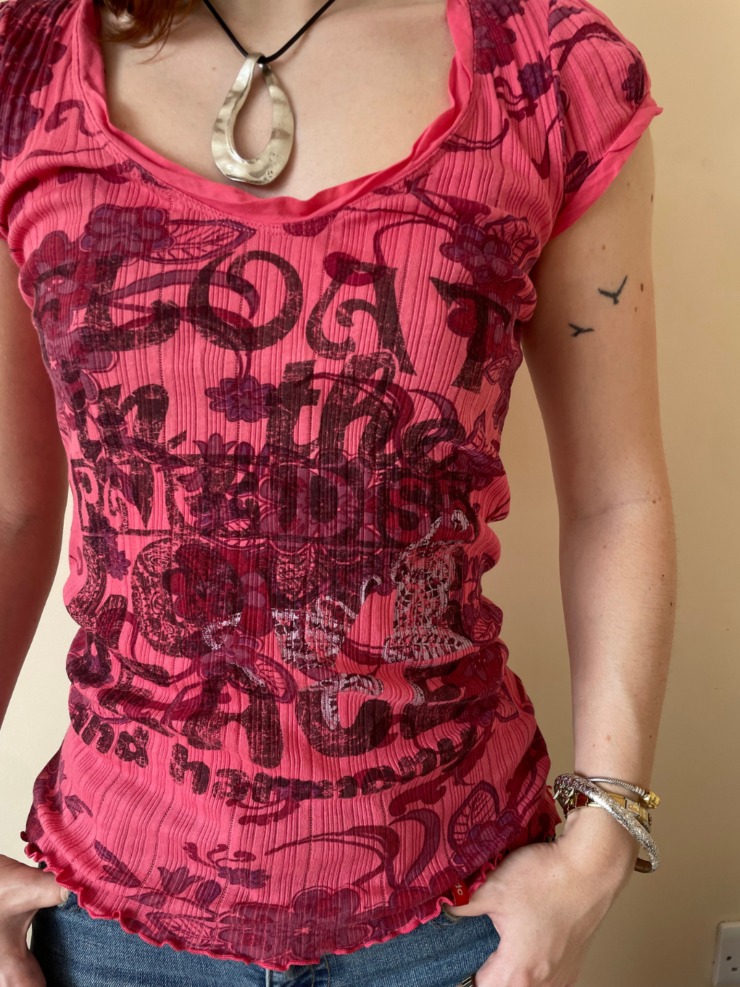 EDC by Espirt Pink Patterend T Shirt